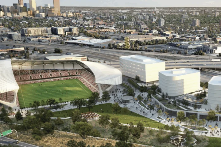 A rendering of the proposed Denver NWSL Stadium in the Baker neighborhood
